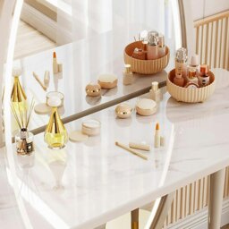 Rackhams Charlotte Dressing Table With Full Length LED Mirror, Cream - 160cm - Full Length Mirror - With Stool - thumbnail 4