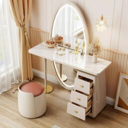 Rackhams Charlotte Dressing Table With Full Length LED Mirror, Cream - 160cm - Full Length Mirror - With Stool - thumbnail 2