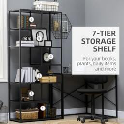 Rackhams 7-Tier Industrial Shelf, Living Room Book & Display Rack - 83 x 34 x 180 cm - Bookcase - Black - thumbnail 5