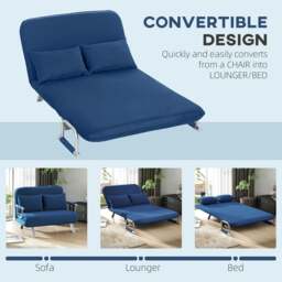 Rackhams Fabric Sofa, Convertible 2 Seater Sofa Bed w/ Pillows, Dark Blue - 1 - Dark blue - 111 - thumbnail 5
