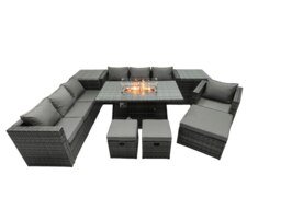 Rackhams Rattan Garden Furniture Fire Pit Dining Set 10 Seater Lounge Sofa Table Set with 2 side table 3 Footstool - thumbnail 1