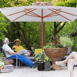 Rackhams Large Garden Parasol Square Patio Umbrella Sunshade Canopy with Double Tier 3 x 3m, 48mm Wooden Pole, 8 Ribs for Balcony, Dark Grey - Grey - 300cm x 300cm x 297cm - thumbnail 1