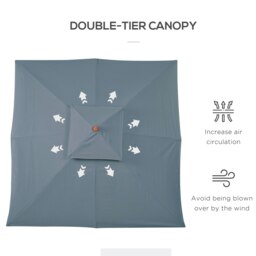 Rackhams Large Garden Parasol Square Patio Umbrella Sunshade Canopy with Double Tier 3 x 3m, 48mm Wooden Pole, 8 Ribs for Balcony, Dark Grey - Grey - 300cm x 300cm x 297cm - thumbnail 5