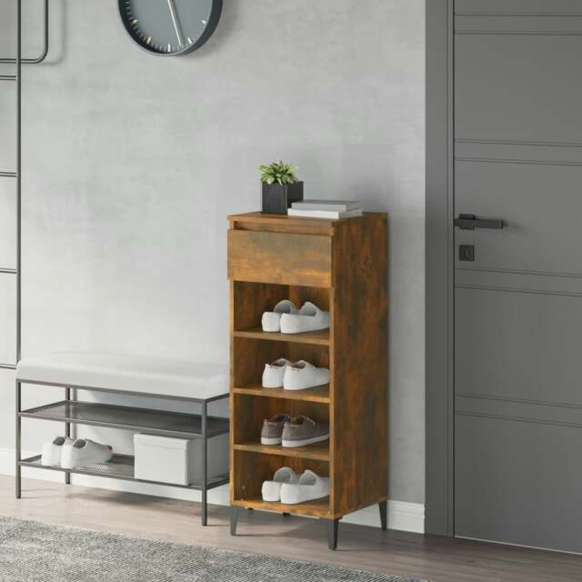 Rackhams Shoe Rack Smoked Oak 40x36x105 cm Engineered Wood