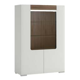 Rackhams Toronto Low glazed 2 door display cabinet with internal shelves (inc. Plexi Lighting) - Full Assembly Required - White & Oak - Matt