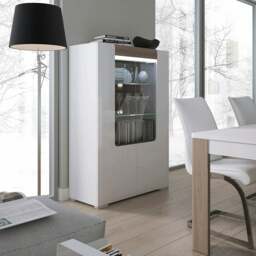 Rackhams Toronto Low glazed 2 door display cabinet with internal shelves (inc. Plexi Lighting) - Full Assembly Required - White & Oak - Matt - thumbnail 6