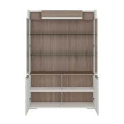 Rackhams Toronto Low glazed 2 door display cabinet with internal shelves (inc. Plexi Lighting) - Full Assembly Required - White & Oak - Matt - thumbnail 3