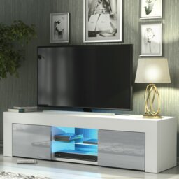Rackhams Striking 130cm TV Unit Cabinet with Grey High Gloss Doors LED Lights - 130 cm - 1 - MDF/Chipboard