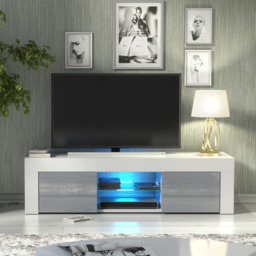 Rackhams Striking 130cm TV Unit Cabinet with Grey High Gloss Doors LED Lights - 130 cm - 1 - MDF/Chipboard - thumbnail 3