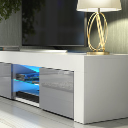 Rackhams Striking 130cm TV Unit Cabinet with Grey High Gloss Doors LED Lights - 130 cm - 1 - MDF/Chipboard - thumbnail 5