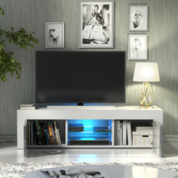 Rackhams Striking 130cm TV Unit Cabinet with Grey High Gloss Doors LED Lights - 130 cm - 1 - MDF/Chipboard - thumbnail 4