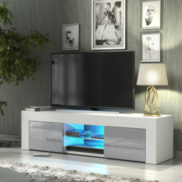 Rackhams Striking 130cm TV Unit Cabinet with Grey High Gloss Doors LED Lights - 130 cm - 1 - MDF/Chipboard - thumbnail 2