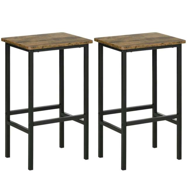 Rackhams Industrial Bar Stools, Set of 2 Kitchen Breakfast Bar Chairs with Footrest, Counter Height Island Stools for Dining Area, Home Pub, Rustic Brown - image 1