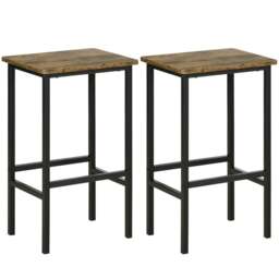 Rackhams Industrial Bar Stools, Set of 2 Kitchen Breakfast Bar Chairs with Footrest, Counter Height Island Stools for Dining Area, Home Pub, Rustic Brown - thumbnail 1
