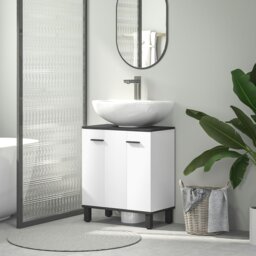 Rackhams Bathroom Under Sink Cabinet with Adjustable Shelf High Gloss White - High gloss