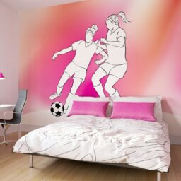 Rackhams Girls Playing Football Wall Mural - Pink - Medium - W300cm x H240cm - thumbnail 1