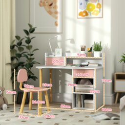 Rackhams Kids Desk and Chair Set, Children Study Table with Hutch, Storage Drawer, Shelves, for Studying, Reading & Drawing, Ages 3-8 Years Old - Pink - thumbnail 5