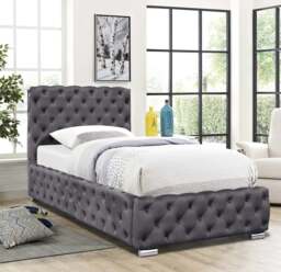 Rackhams Tufted Fabric Bed Frame In Grey Or Green In 3ft, 4ft6 or 5ft Size Bedroom - Grey - Single - thumbnail 1