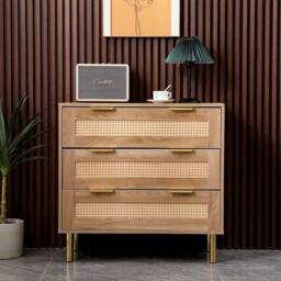 Rackhams MMT Natural Chest with Rattan Fronts, 3 Storage Drawers - White - Wood - 40cm(d)76cm(h)71cm(w) - thumbnail 2