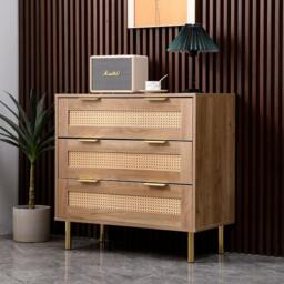 Rackhams MMT Natural Chest with Rattan Fronts, 3 Storage Drawers - White - Wood - 40cm(d)76cm(h)71cm(w) - thumbnail 4