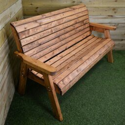Rackhams Hand Made Traditional 3 Seater Chunky Rustic Wooden Garden Bench Furniture - thumbnail 3