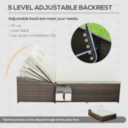 Rackhams 2 Seater Double Rattan Sun Lounger Recliner Day Bed Wicker Weaver Sofa - Cream - Rattan - 197L x 130W x (52-97)H (cm) - thumbnail 5