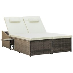 Rackhams 2 Seater Double Rattan Sun Lounger Recliner Day Bed Wicker Weaver Sofa - Cream - Rattan - 197L x 130W x (52-97)H (cm) - thumbnail 3
