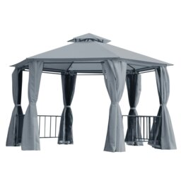 Rackhams 3 x 3(m) Gazebo Canopy 2 Tier Patio Shelter Steel for Garden Brown - Brown - Steel, polyester fabrics - 294cm x 294cm x 280 cm - thumbnail 6