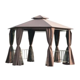 Rackhams 3 x 3(m) Gazebo Canopy 2 Tier Patio Shelter Steel for Garden Brown - Brown - Steel, polyester fabrics - 294cm x 294cm x 280 cm - thumbnail 2