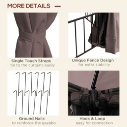 Rackhams 3 x 3(m) Gazebo Canopy 2 Tier Patio Shelter Steel for Garden Brown - Brown - Steel, polyester fabrics - 294cm x 294cm x 280 cm - thumbnail 4