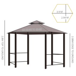 Rackhams 3 x 3(m) Gazebo Canopy 2 Tier Patio Shelter Steel for Garden Brown - Brown - Steel, polyester fabrics - 294cm x 294cm x 280 cm - thumbnail 5