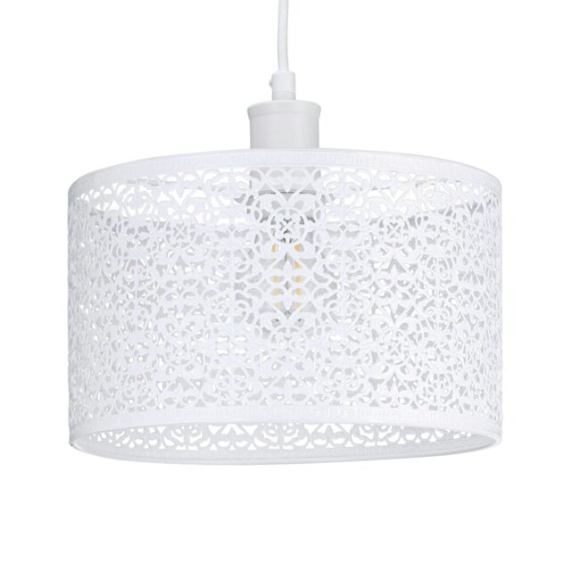 Rackhams Ornate Moroccan Style Decorated White Gloss Metal Pendant Lamp Shade 25cm x 15cm - image 1