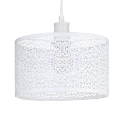 Rackhams Ornate Moroccan Style Decorated White Gloss Metal Pendant Lamp Shade 25cm x 15cm