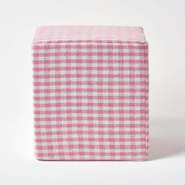 Rackhams Gingham Check Cotton Cube Pouffe - 36 x 36 x 38 cm - Pink & White - image 1