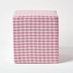 Rackhams Gingham Check Cotton Cube Pouffe - 36 x 36 x 38 cm - Pink & White - thumbnail 1