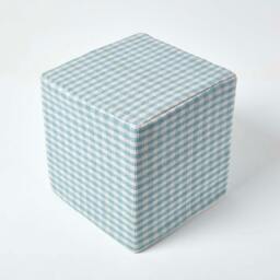 Rackhams Gingham Check Cotton Cube Pouffe - 36 x 36 x 38 cm - Pink & White - thumbnail 4