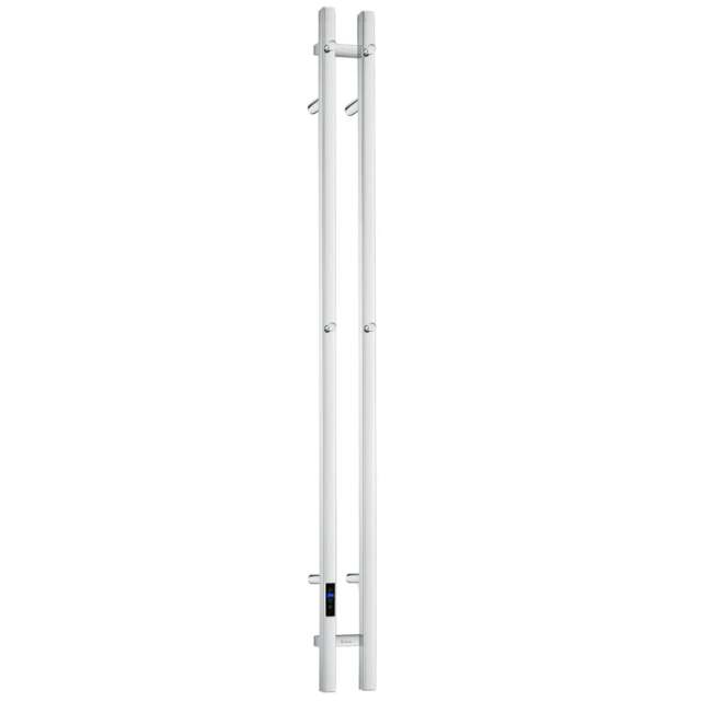 Rackhams Polished Stainless Steel Electric Heated Double Vertical Towel Warmer (W)120mm x (H)1500mm Wall Mounted Bathroom Hanger - image 1