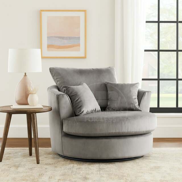 Rackhams Victoria Plush Velvet Swivel Chair - Grey - image 1