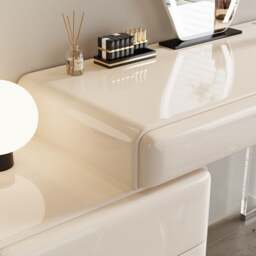 Rackhams Donnelly Dressing Table With LED Mirror, Cream - Grey Beige - Chest Of Drawer On The RIGHT - With Chair - thumbnail 4