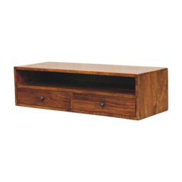 Rackhams Solid Wood Lunar 2 Drawer Chestnut Wall Mounted Media Unit - thumbnail 3