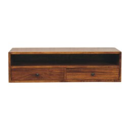 Rackhams Solid Wood Lunar 2 Drawer Chestnut Wall Mounted Media Unit - thumbnail 2