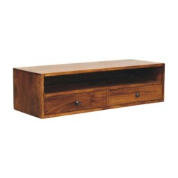 Rackhams Solid Wood Lunar 2 Drawer Chestnut Wall Mounted Media Unit - thumbnail 4