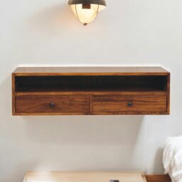 Rackhams Solid Wood Lunar 2 Drawer Chestnut Wall Mounted Media Unit - thumbnail 1