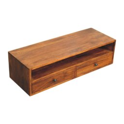 Rackhams Solid Wood Lunar 2 Drawer Chestnut Wall Mounted Media Unit - thumbnail 6