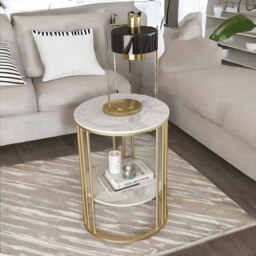 Rackhams 2 Tier Round Faux Marble Accent Coffee Side Table Gold
