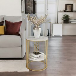 Rackhams 2 Tier Round Faux Marble Accent Coffee Side Table Gold - thumbnail 6