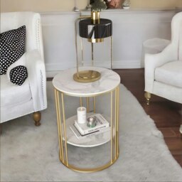 Rackhams 2 Tier Round Faux Marble Accent Coffee Side Table Gold - thumbnail 5