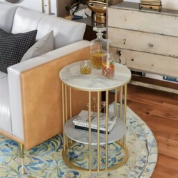 Rackhams 2 Tier Round Faux Marble Accent Coffee Side Table Gold - thumbnail 4