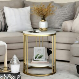 Rackhams 2 Tier Round Faux Marble Accent Coffee Side Table Gold - thumbnail 3