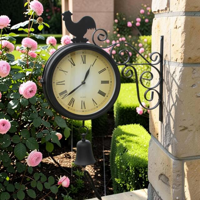 Rackhams Double Sided Garden Clock with Bell and Cockerel - image 1